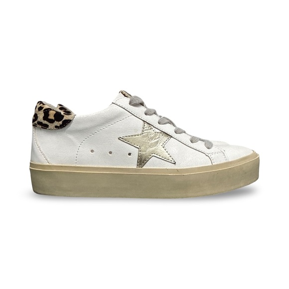 ShuShop Reba White Leather Platform Sneaker with Star Leopard Print Women’s 6.5 - Picture 2 of 9